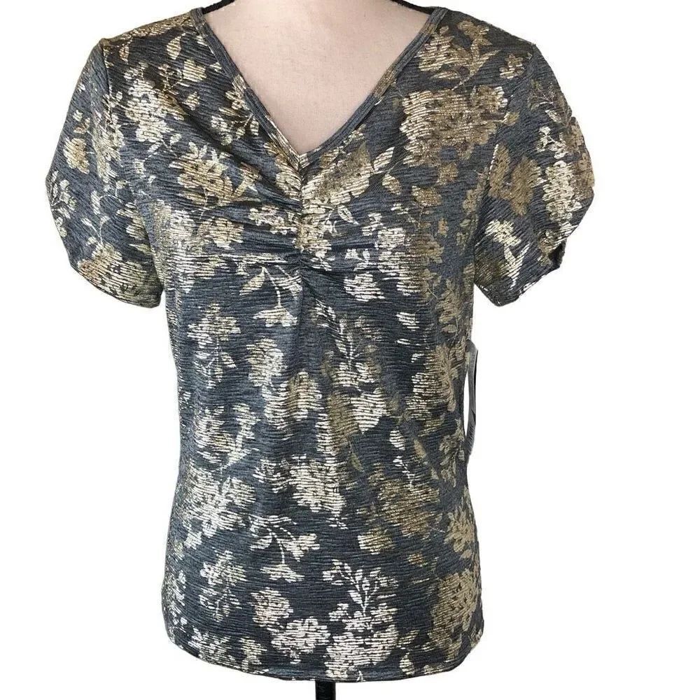 NEW Lularoe Elegant Mary Gray and Gold Metallic Petal Sleeve Top NWT